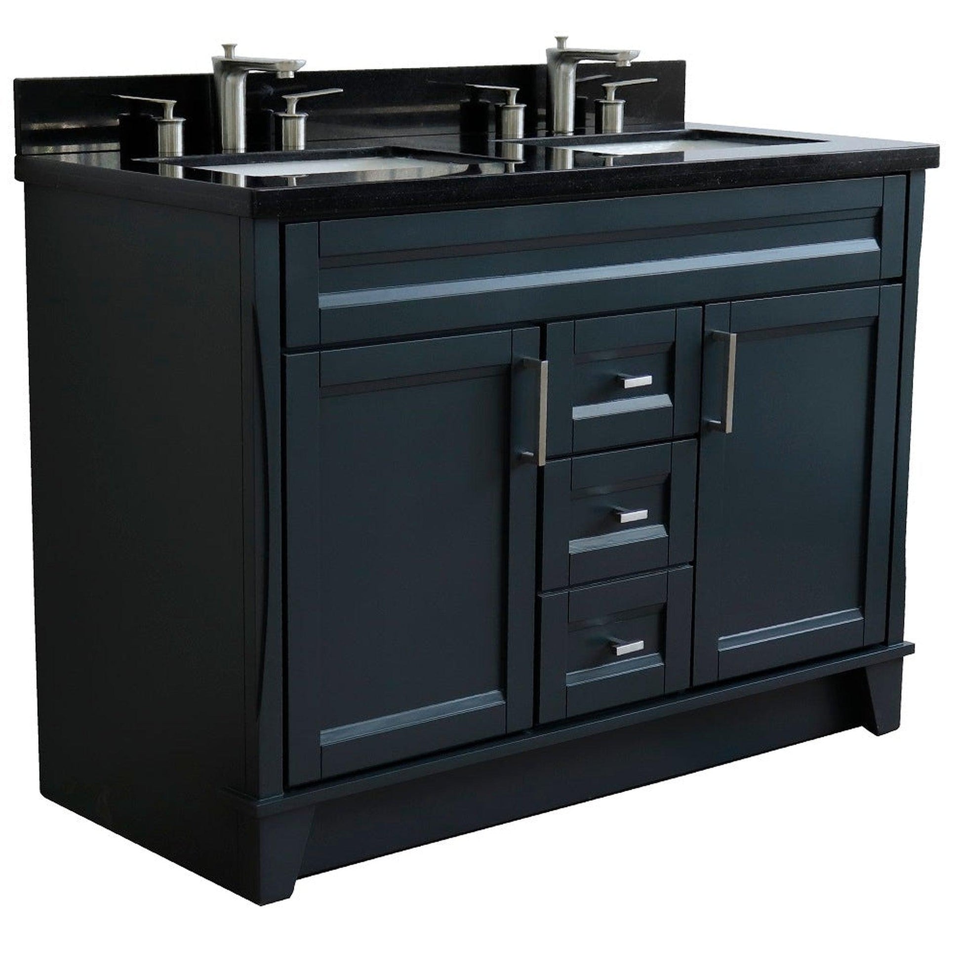 Bellaterra Home Terni 49" 2-Door 2-Drawer Dark Gray Freestanding Vanity Set With Ceramic Double Undermount Rectangular Sink and Black Galaxy Granite Top