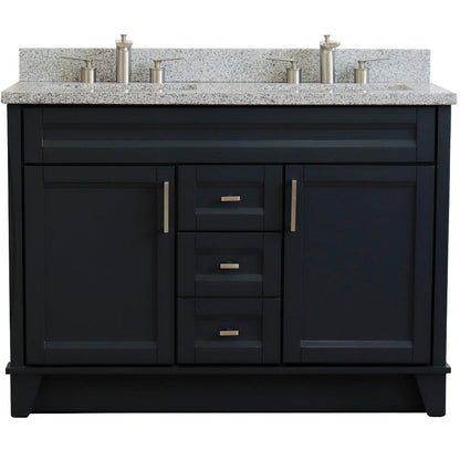 Bellaterra Home Terni 49" 2-Door 2-Drawer Dark Gray Freestanding Vanity Set With Ceramic Double Undermount Rectangular Sink and Gray Granite Top