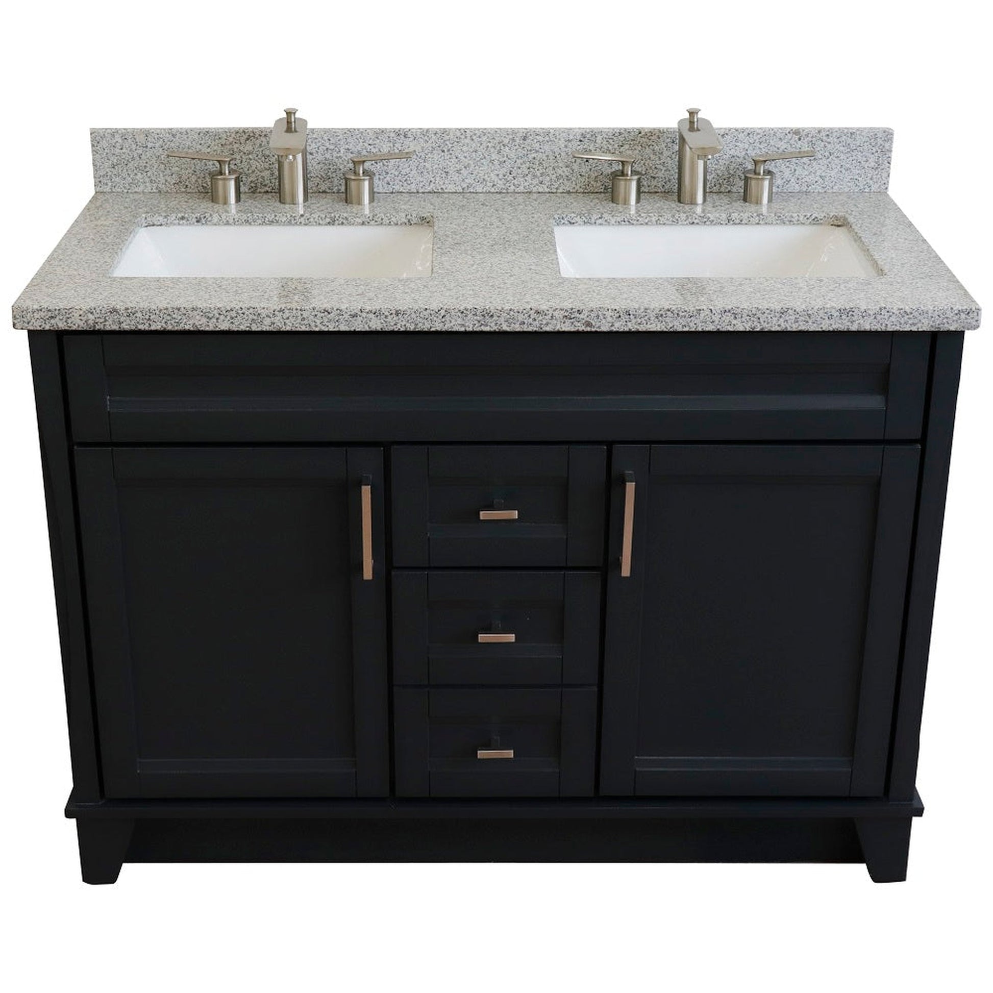 Bellaterra Home Terni 49" 2-Door 2-Drawer Dark Gray Freestanding Vanity Set With Ceramic Double Undermount Rectangular Sink and Gray Granite Top