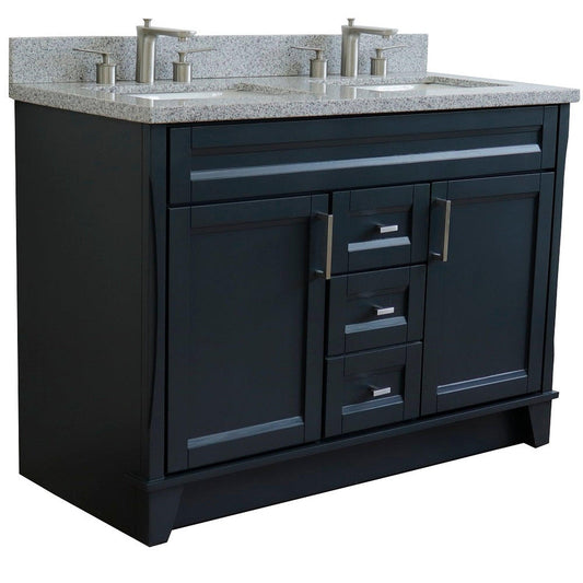 Bellaterra Home Terni 49" 2-Door 2-Drawer Dark Gray Freestanding Vanity Set With Ceramic Double Undermount Rectangular Sink and Gray Granite Top