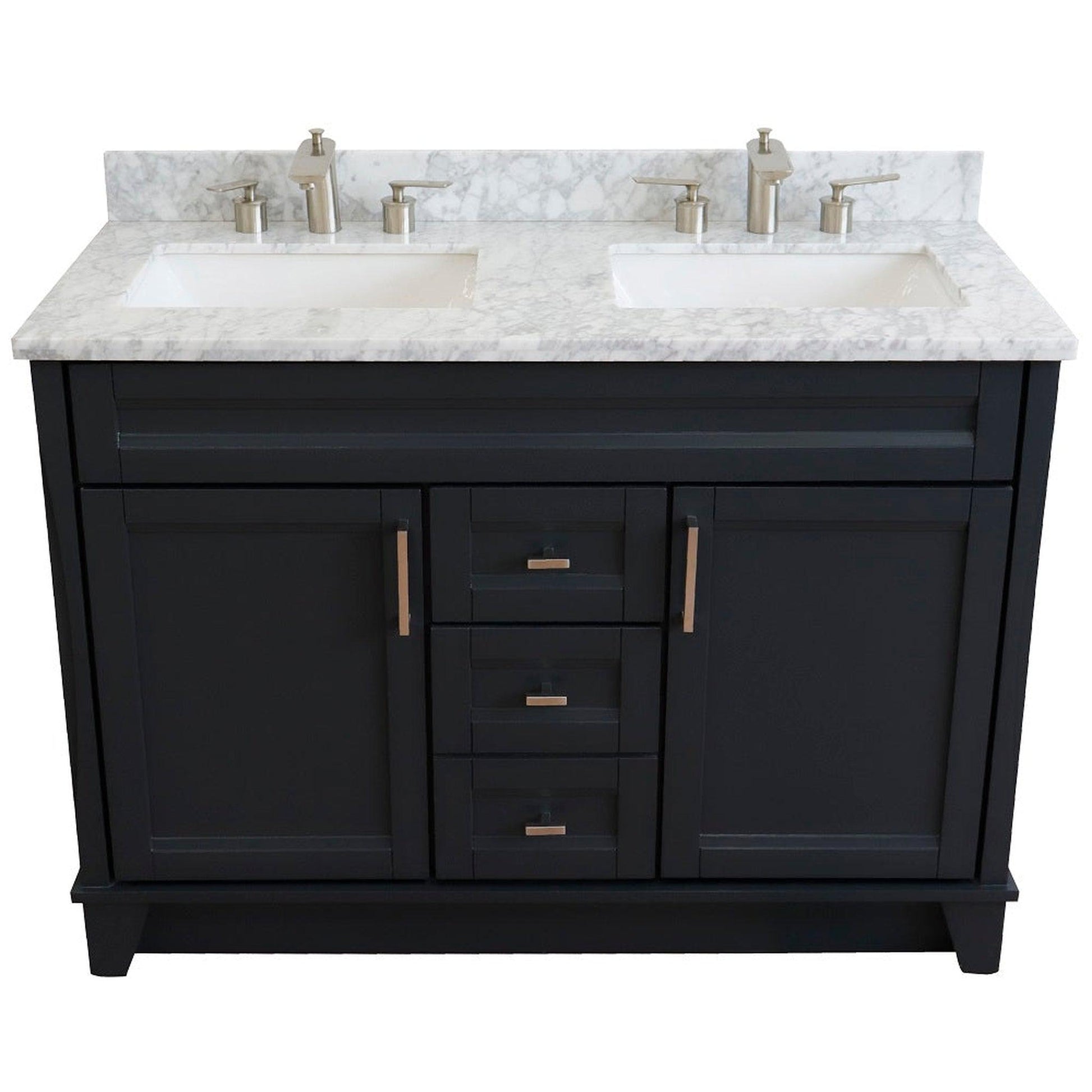 Bellaterra Home Terni 49" 2-Door 2-Drawer Dark Gray Freestanding Vanity Set With Ceramic Double Undermount Rectangular Sink and White Carrara Marble Top