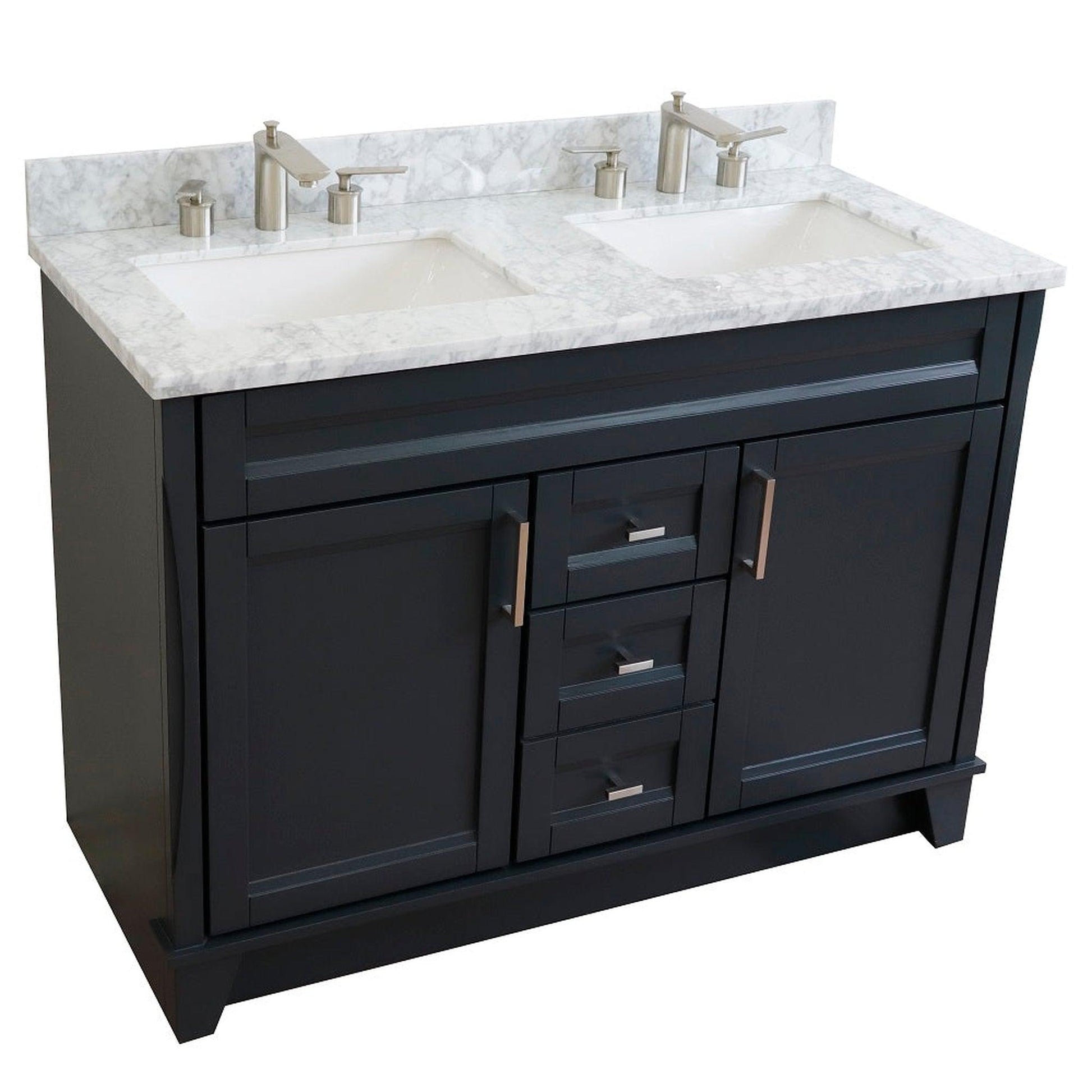 Bellaterra Home Terni 49" 2-Door 2-Drawer Dark Gray Freestanding Vanity Set With Ceramic Double Undermount Rectangular Sink and White Carrara Marble Top