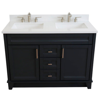 Bellaterra Home Terni 49" 2-Door 2-Drawer Dark Gray Freestanding Vanity Set With Ceramic Double Undermount Rectangular Sink and White Quartz Top