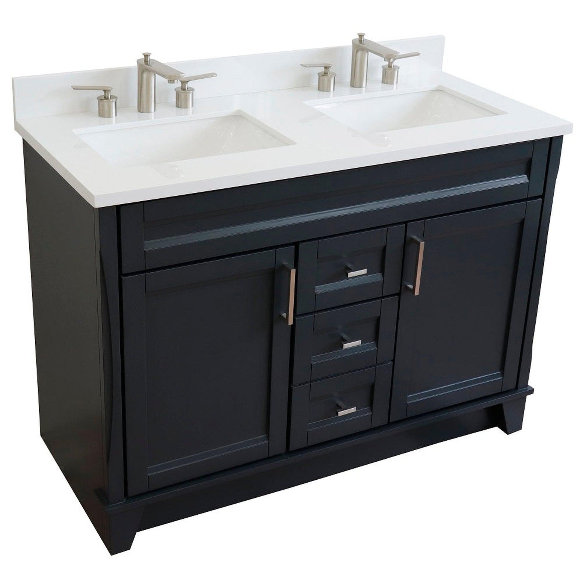 Bellaterra Home Terni 49" 2-Door 2-Drawer Dark Gray Freestanding Vanity Set With Ceramic Double Undermount Rectangular Sink and White Quartz Top