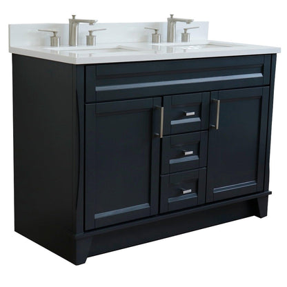 Bellaterra Home Terni 49" 2-Door 2-Drawer Dark Gray Freestanding Vanity Set With Ceramic Double Undermount Rectangular Sink and White Quartz Top