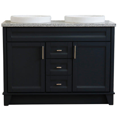 Bellaterra Home Terni 49" 2-Door 2-Drawer Dark Gray Freestanding Vanity Set With Ceramic Double Vessel Sink and Gray Granite Top