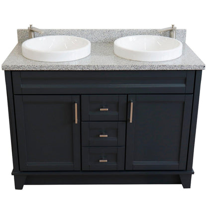 Bellaterra Home Terni 49" 2-Door 2-Drawer Dark Gray Freestanding Vanity Set With Ceramic Double Vessel Sink and Gray Granite Top