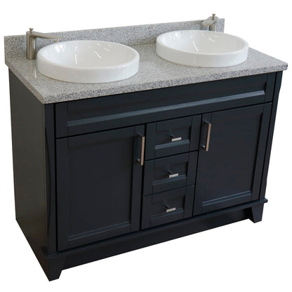 Bellaterra Home Terni 49" 2-Door 2-Drawer Dark Gray Freestanding Vanity Set With Ceramic Double Vessel Sink and Gray Granite Top