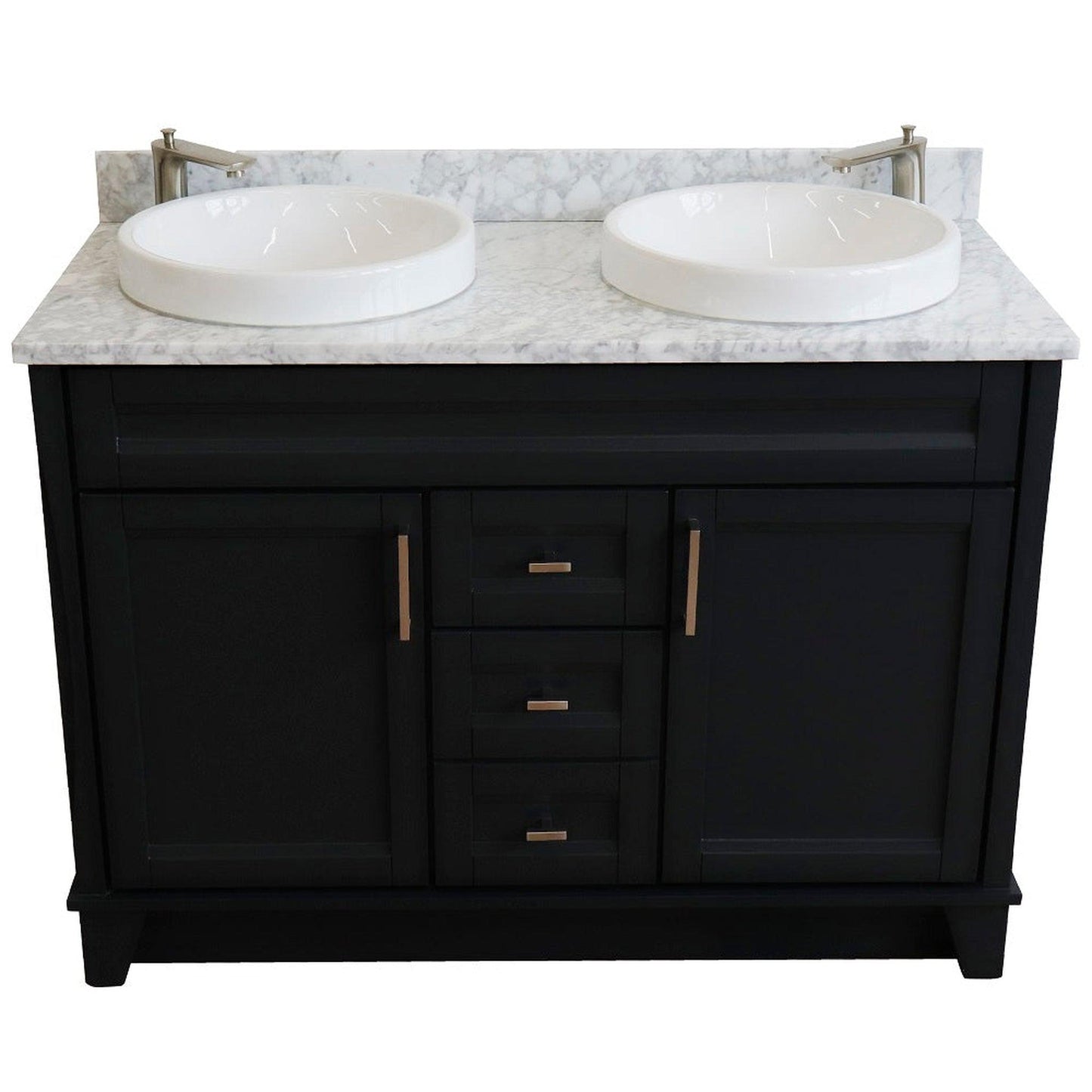 Bellaterra Home Terni 49" 2-Door 2-Drawer Dark Gray Freestanding Vanity Set With Ceramic Double Vessel Sink and White Carrara Marble Top