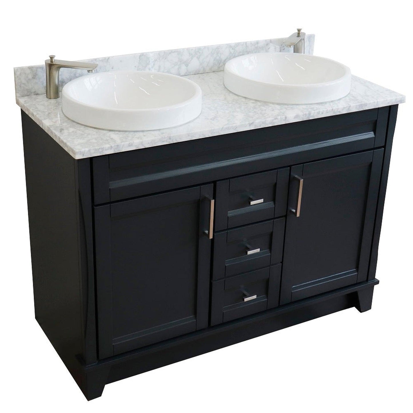 Bellaterra Home Terni 49" 2-Door 2-Drawer Dark Gray Freestanding Vanity Set With Ceramic Double Vessel Sink and White Carrara Marble Top