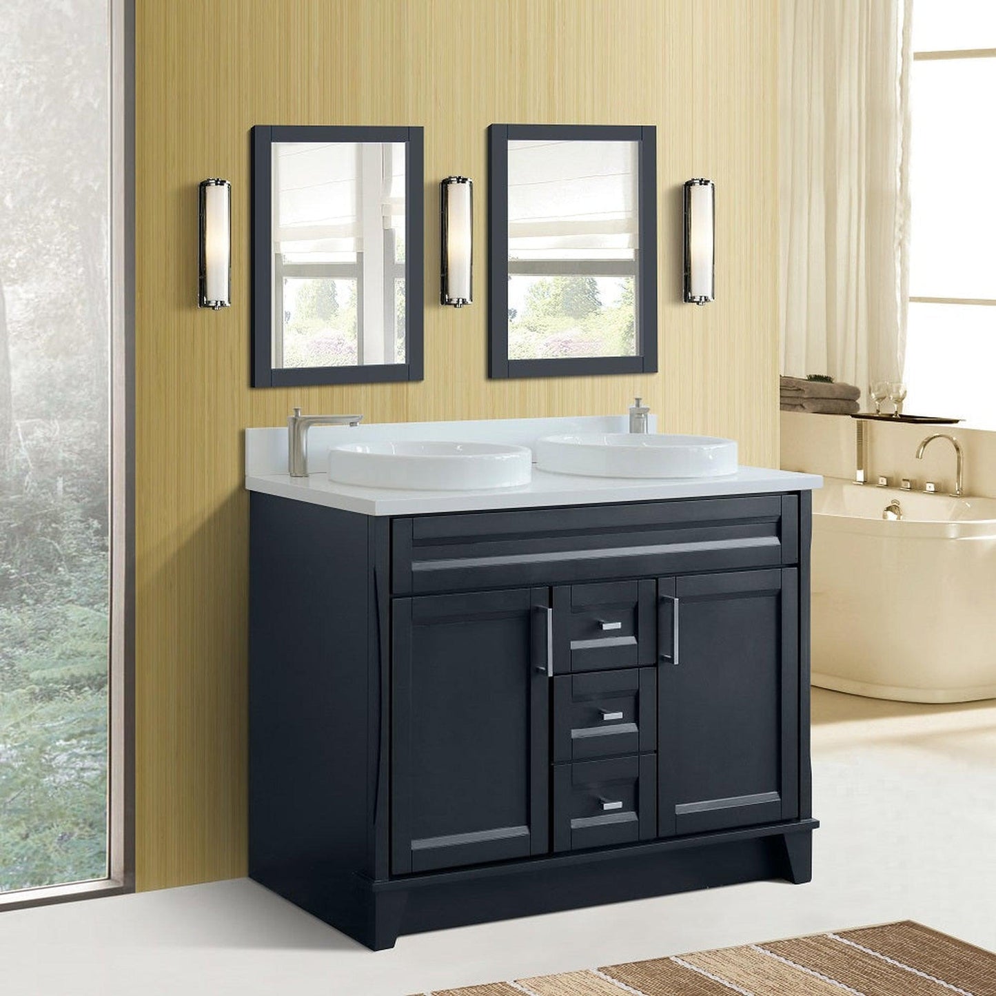 Bellaterra Home Terni 49" 2-Door 2-Drawer Dark Gray Freestanding Vanity Set With Ceramic Double Vessel Sink and White Quartz Top