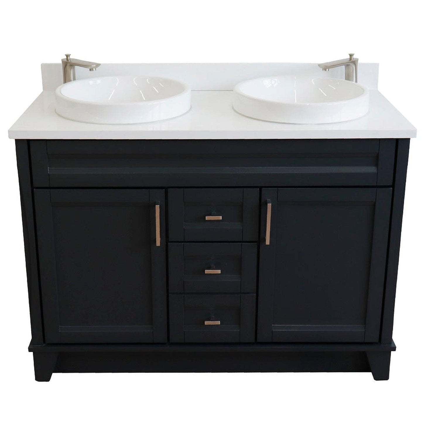 Bellaterra Home Terni 49" 2-Door 2-Drawer Dark Gray Freestanding Vanity Set With Ceramic Double Vessel Sink and White Quartz Top