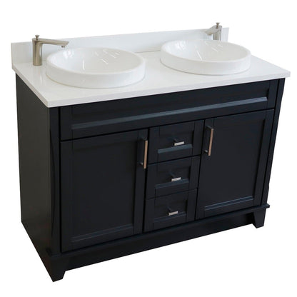 Bellaterra Home Terni 49" 2-Door 2-Drawer Dark Gray Freestanding Vanity Set With Ceramic Double Vessel Sink and White Quartz Top