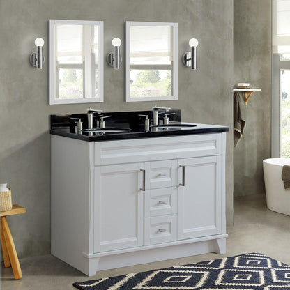 Bellaterra Home Terni 49" 2-Door 2-Drawer White Freestanding Vanity Set With Ceramic Double Undermount Oval Sink and Black Galaxy Granite Top