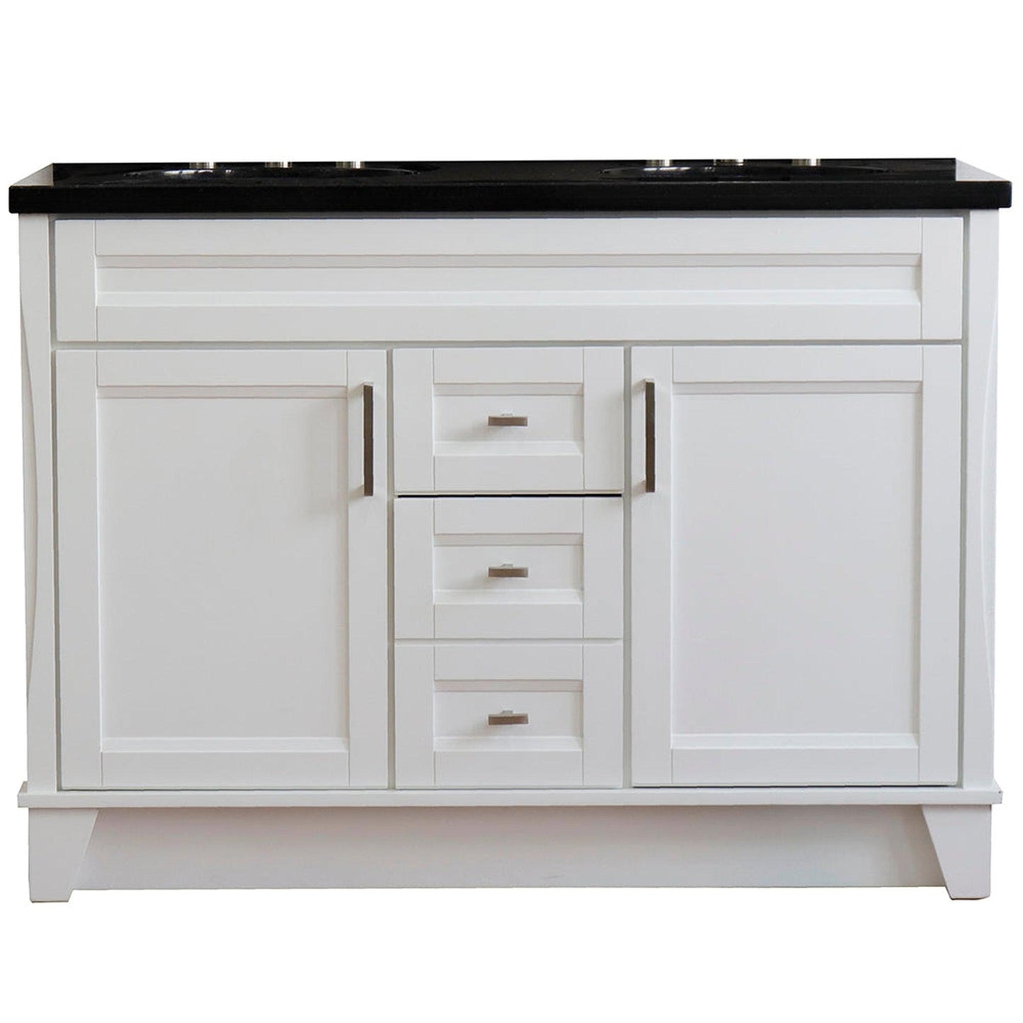 Bellaterra Home Terni 49" 2-Door 2-Drawer White Freestanding Vanity Set With Ceramic Double Undermount Oval Sink and Black Galaxy Granite Top