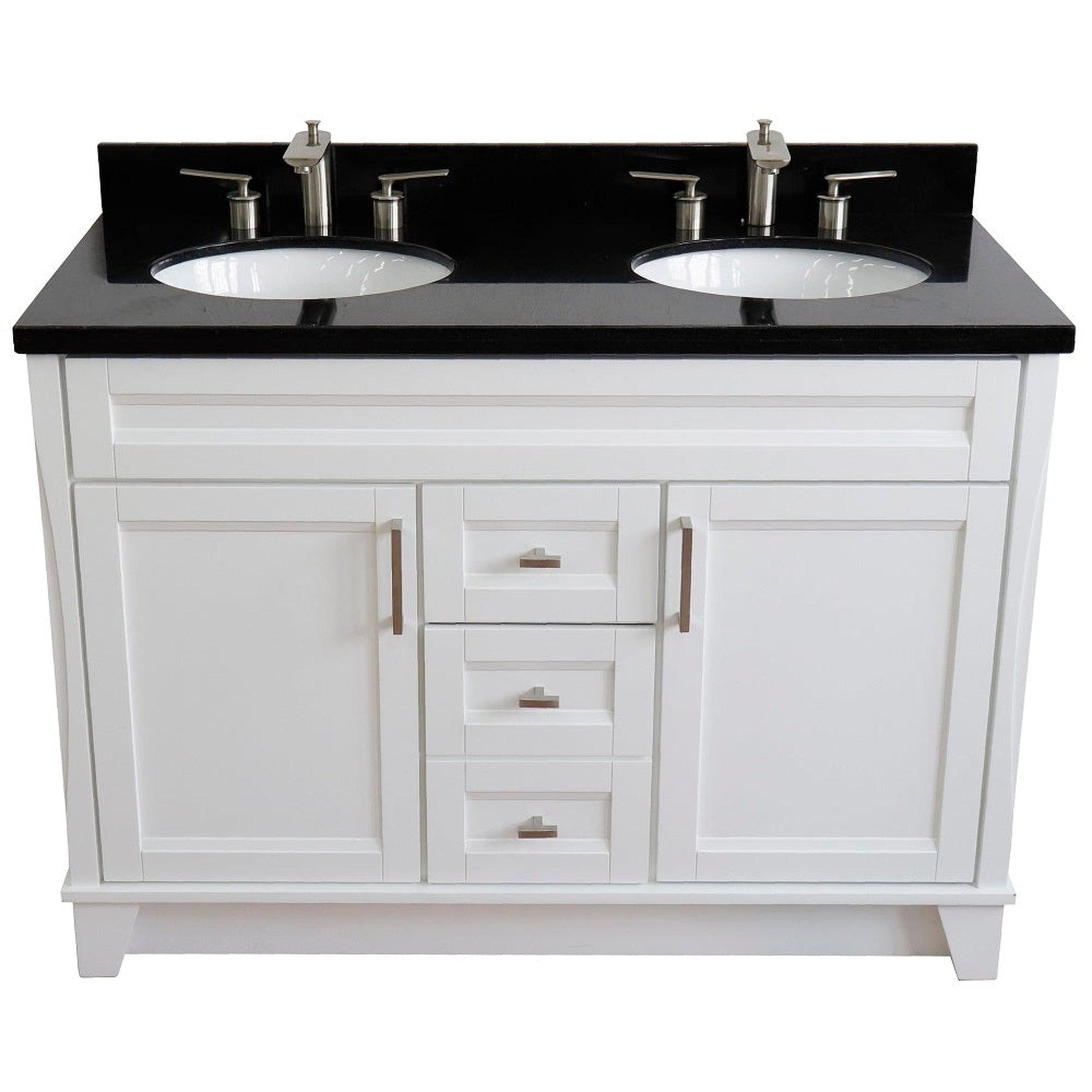 Bellaterra Home Terni 49" 2-Door 2-Drawer White Freestanding Vanity Set With Ceramic Double Undermount Oval Sink and Black Galaxy Granite Top