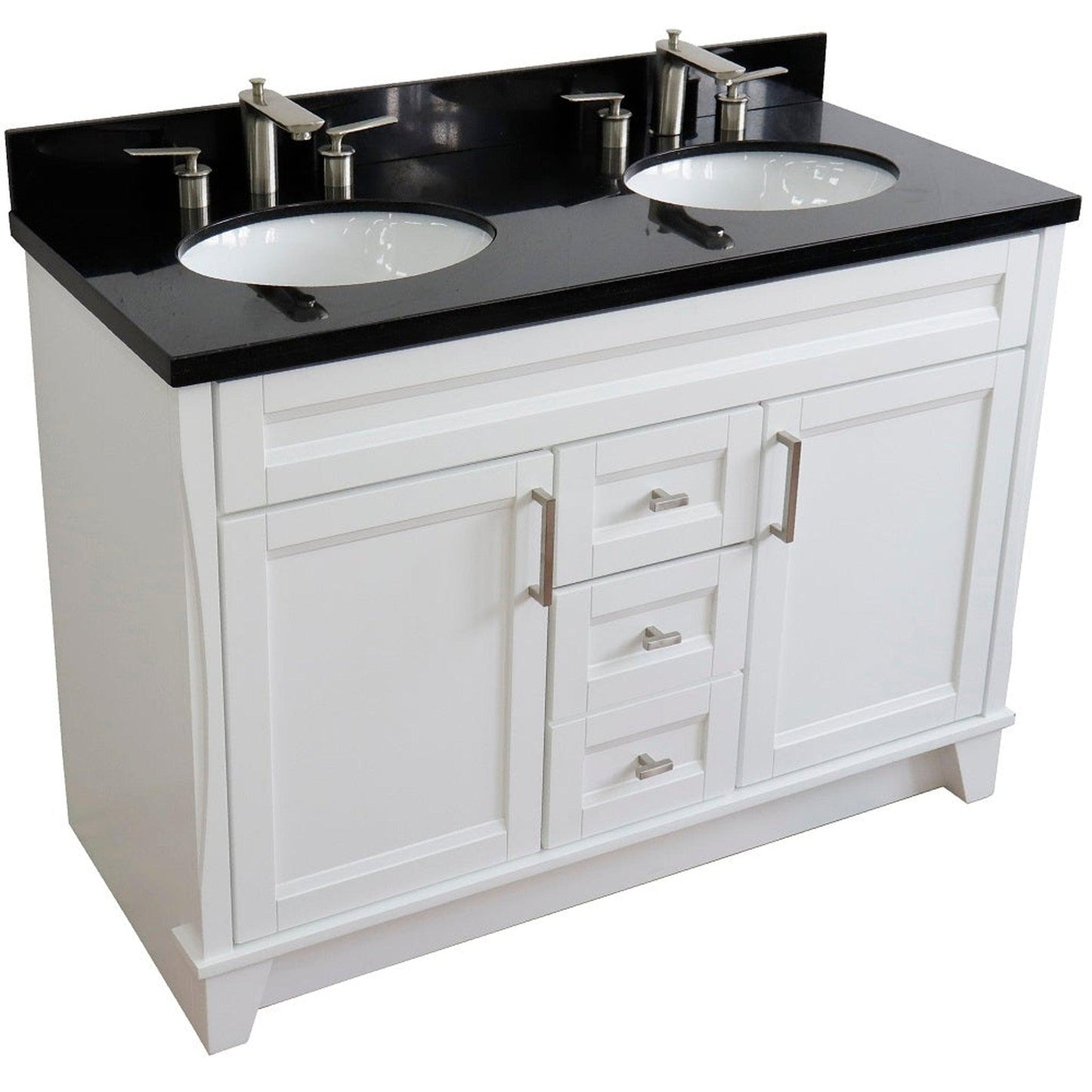 Bellaterra Home Terni 49" 2-Door 2-Drawer White Freestanding Vanity Set With Ceramic Double Undermount Oval Sink and Black Galaxy Granite Top