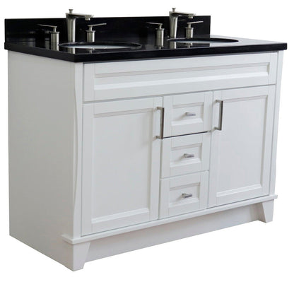 Bellaterra Home Terni 49" 2-Door 2-Drawer White Freestanding Vanity Set With Ceramic Double Undermount Oval Sink and Black Galaxy Granite Top