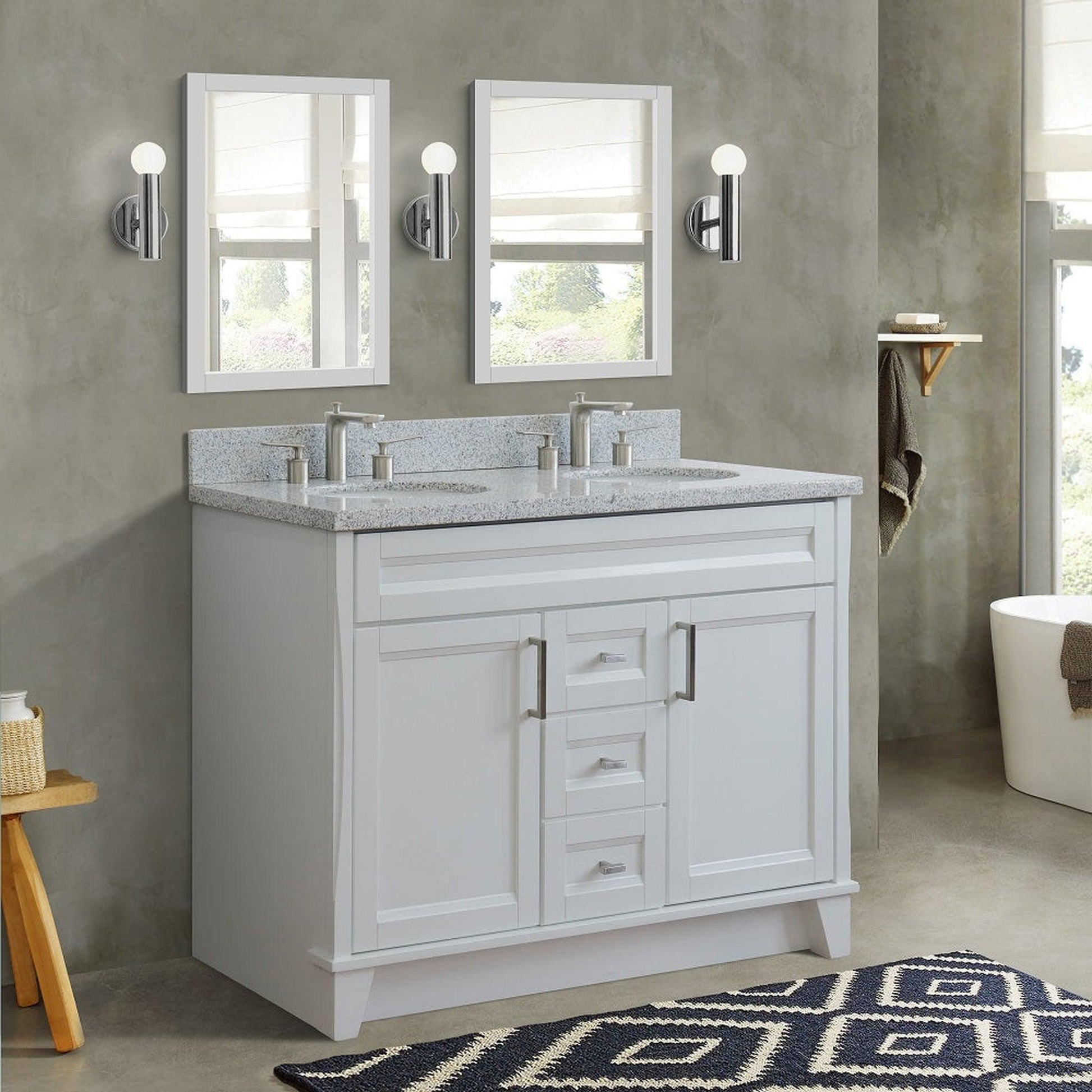 Bellaterra Home Terni 49" 2-Door 2-Drawer White Freestanding Vanity Set With Ceramic Double Undermount Oval Sink and Gray Granite Top