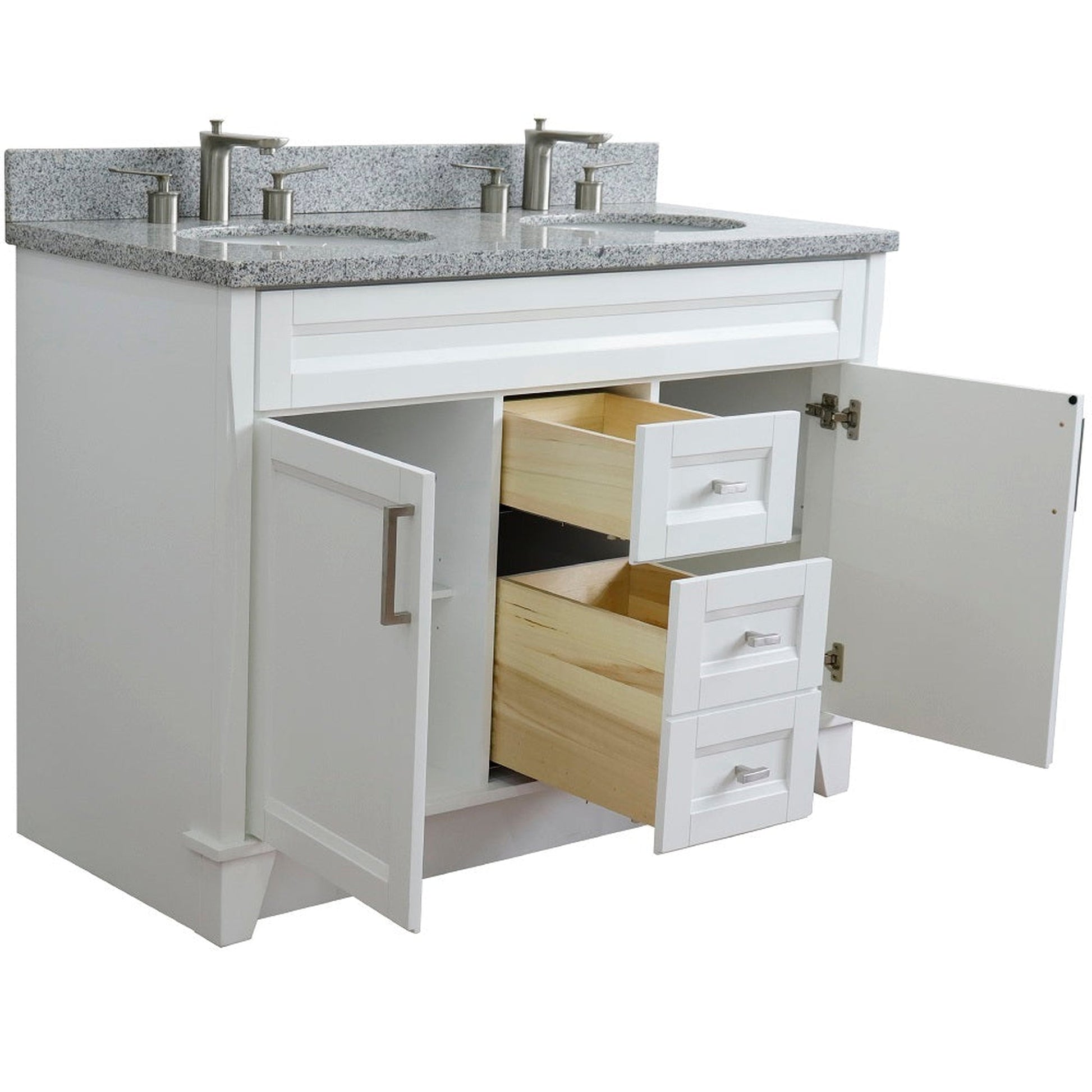 Bellaterra Home Terni 49" 2-Door 2-Drawer White Freestanding Vanity Set With Ceramic Double Undermount Oval Sink and Gray Granite Top