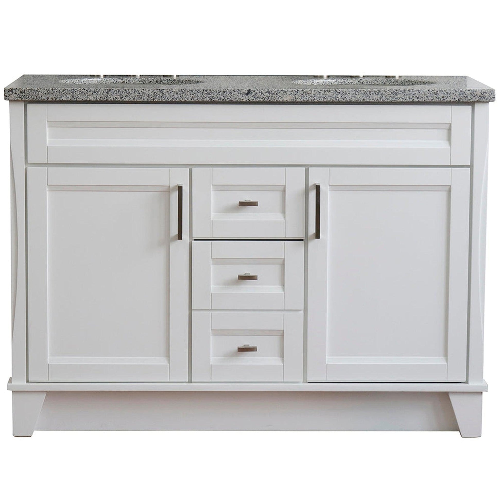 Bellaterra Home Terni 49" 2-Door 2-Drawer White Freestanding Vanity Set With Ceramic Double Undermount Oval Sink and Gray Granite Top