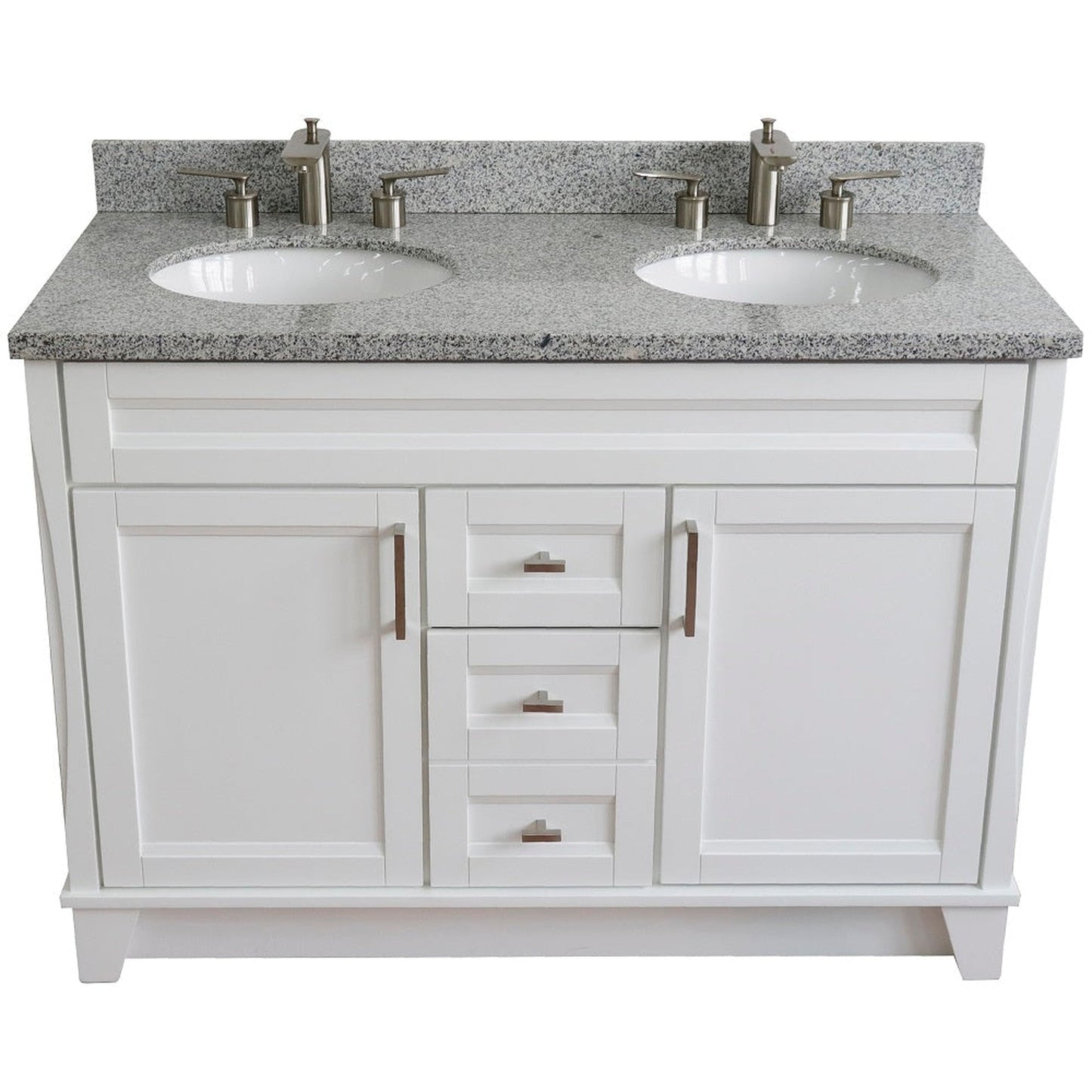 Bellaterra Home Terni 49" 2-Door 2-Drawer White Freestanding Vanity Set With Ceramic Double Undermount Oval Sink and Gray Granite Top