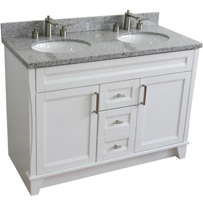 Bellaterra Home Terni 49" 2-Door 2-Drawer White Freestanding Vanity Set With Ceramic Double Undermount Oval Sink and Gray Granite Top