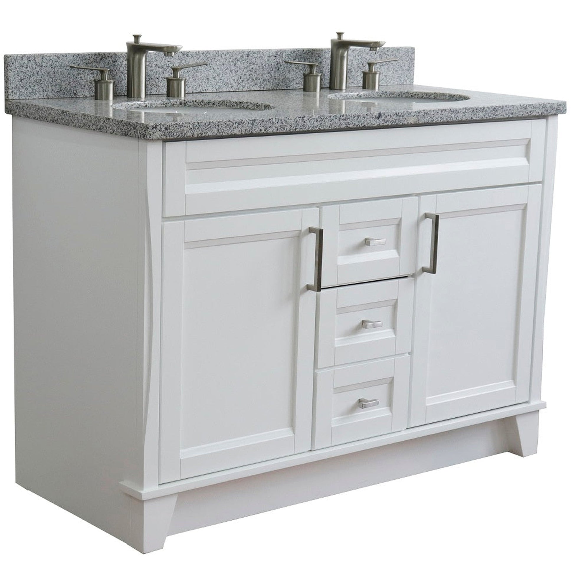 Bellaterra Home Terni 49" 2-Door 2-Drawer White Freestanding Vanity Set With Ceramic Double Undermount Oval Sink and Gray Granite Top