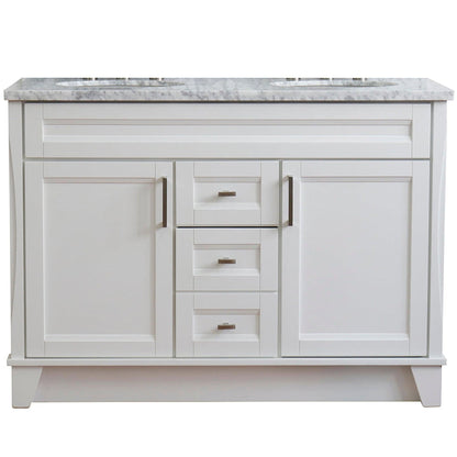 Bellaterra Home Terni 49" 2-Door 2-Drawer White Freestanding Vanity Set With Ceramic Double Undermount Oval Sink and White Carrara Marble Top