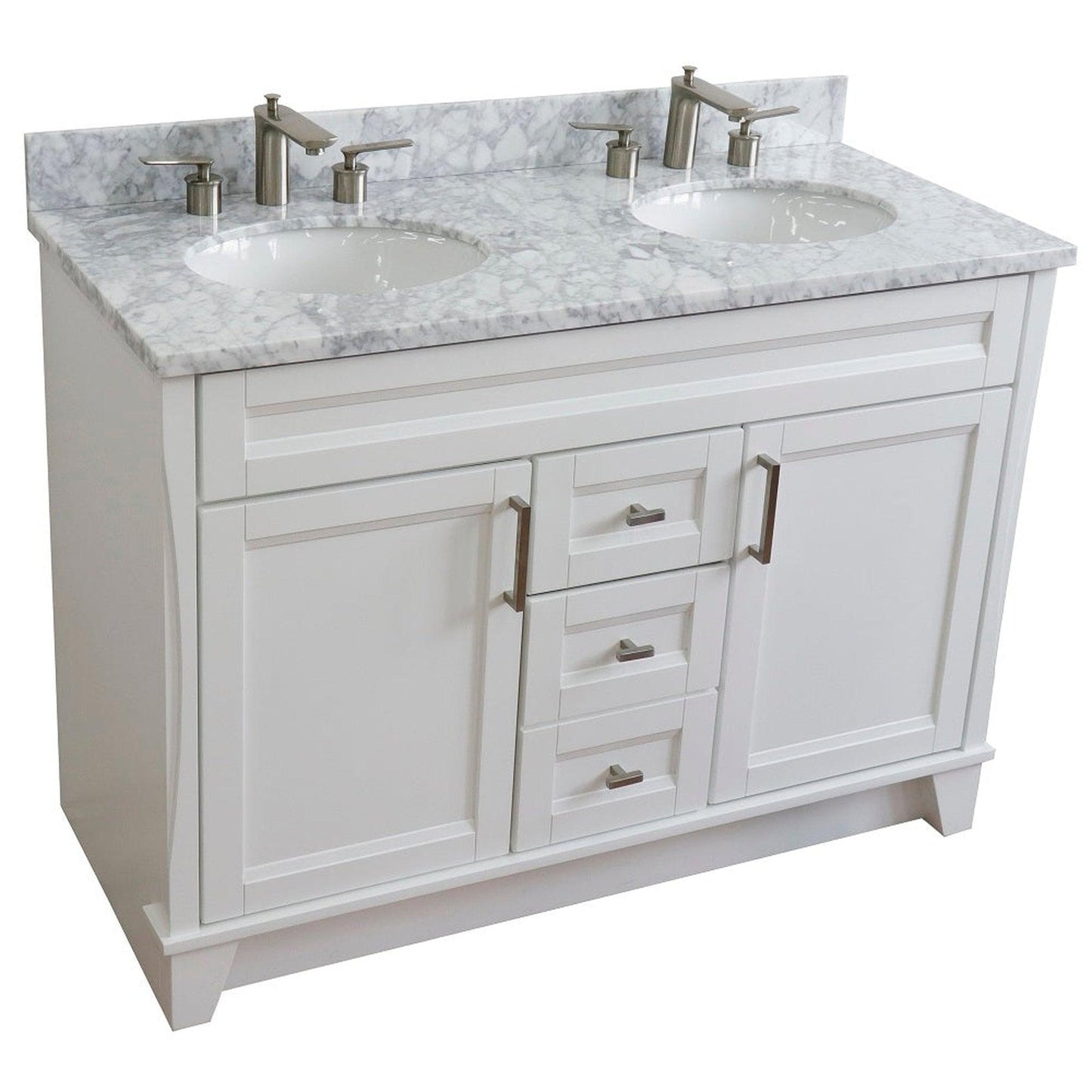 Bellaterra Home Terni 49" 2-Door 2-Drawer White Freestanding Vanity Set With Ceramic Double Undermount Oval Sink and White Carrara Marble Top