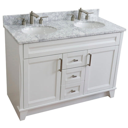 Bellaterra Home Terni 49" 2-Door 2-Drawer White Freestanding Vanity Set With Ceramic Double Undermount Oval Sink and White Carrara Marble Top