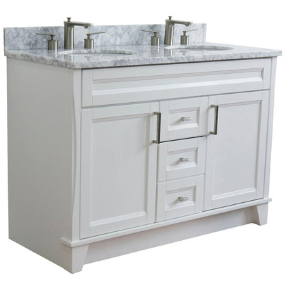 Bellaterra Home Terni 49" 2-Door 2-Drawer White Freestanding Vanity Set With Ceramic Double Undermount Oval Sink and White Carrara Marble Top