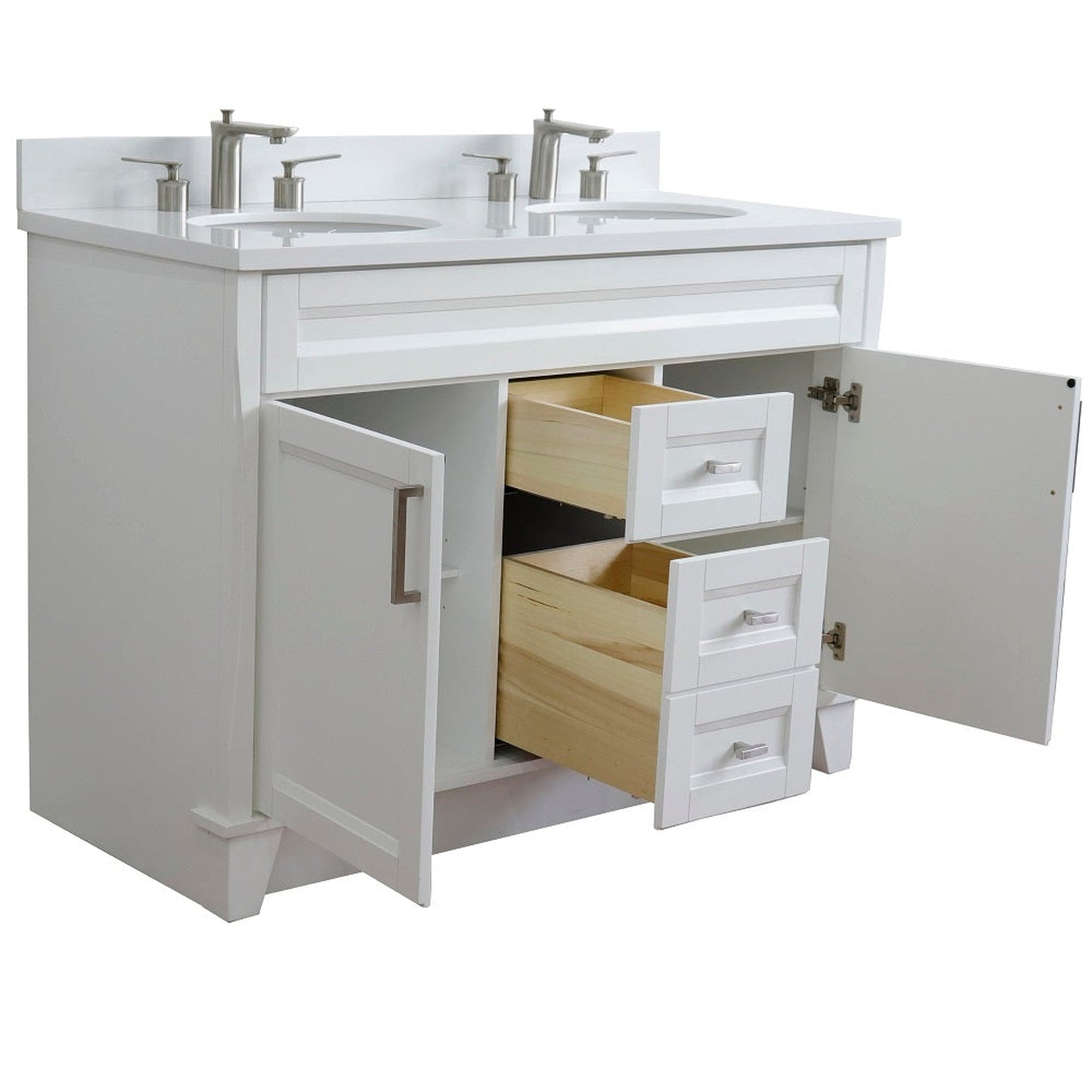 Bellaterra Home Terni 49" 2-Door 2-Drawer White Freestanding Vanity Set With Ceramic Double Undermount Oval Sink and White Quartz Top