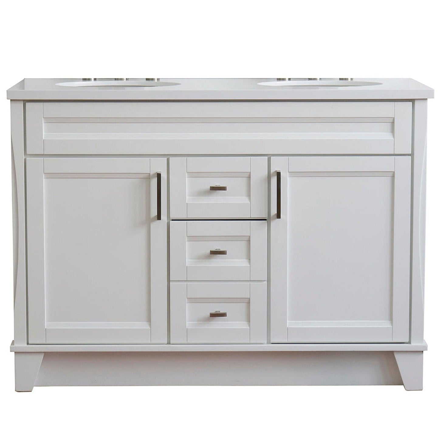 Bellaterra Home Terni 49" 2-Door 2-Drawer White Freestanding Vanity Set With Ceramic Double Undermount Oval Sink and White Quartz Top