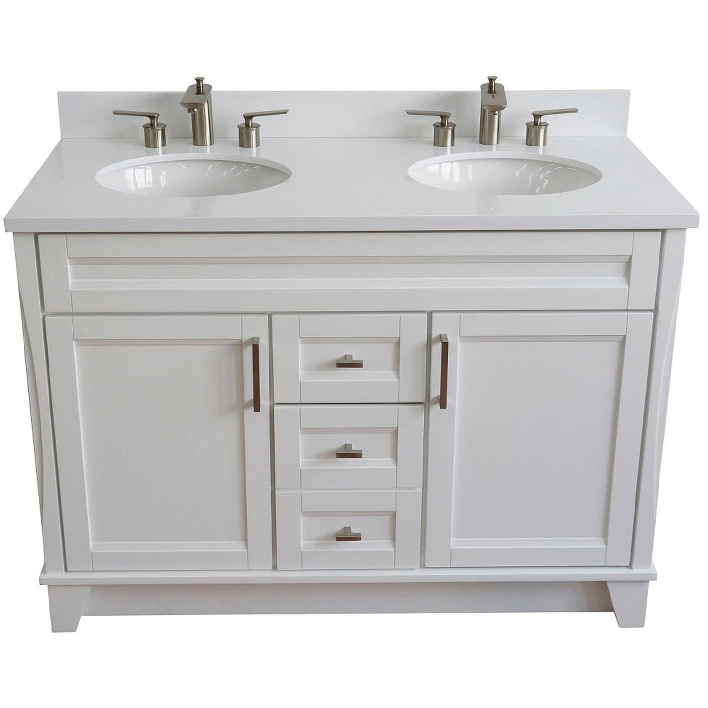 Bellaterra Home Terni 49" 2-Door 2-Drawer White Freestanding Vanity Set With Ceramic Double Undermount Oval Sink and White Quartz Top