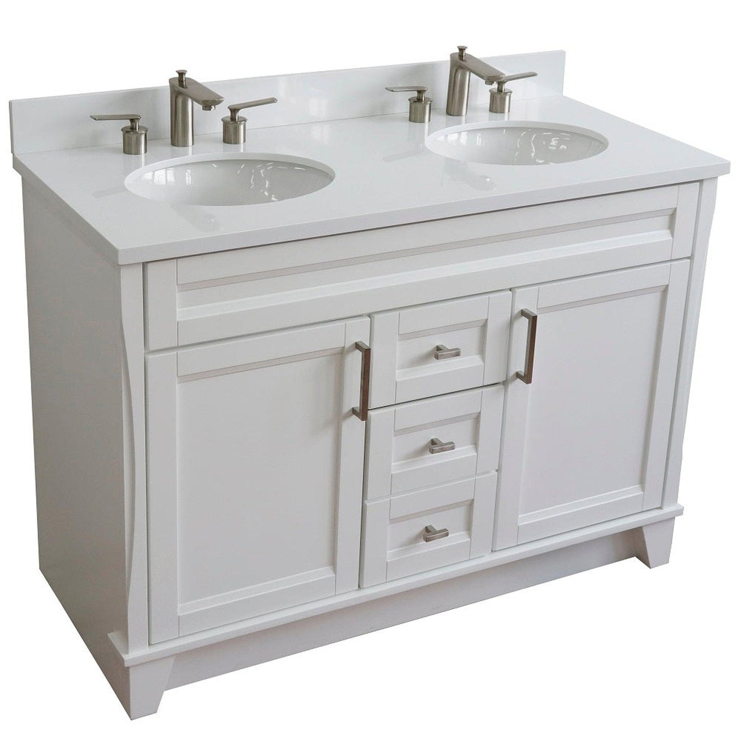 Bellaterra Home Terni 49" 2-Door 2-Drawer White Freestanding Vanity Set With Ceramic Double Undermount Oval Sink and White Quartz Top