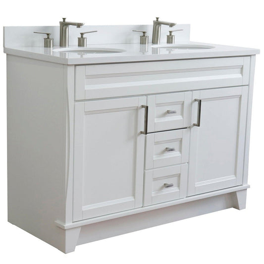 Bellaterra Home Terni 49" 2-Door 2-Drawer White Freestanding Vanity Set With Ceramic Double Undermount Oval Sink and White Quartz Top