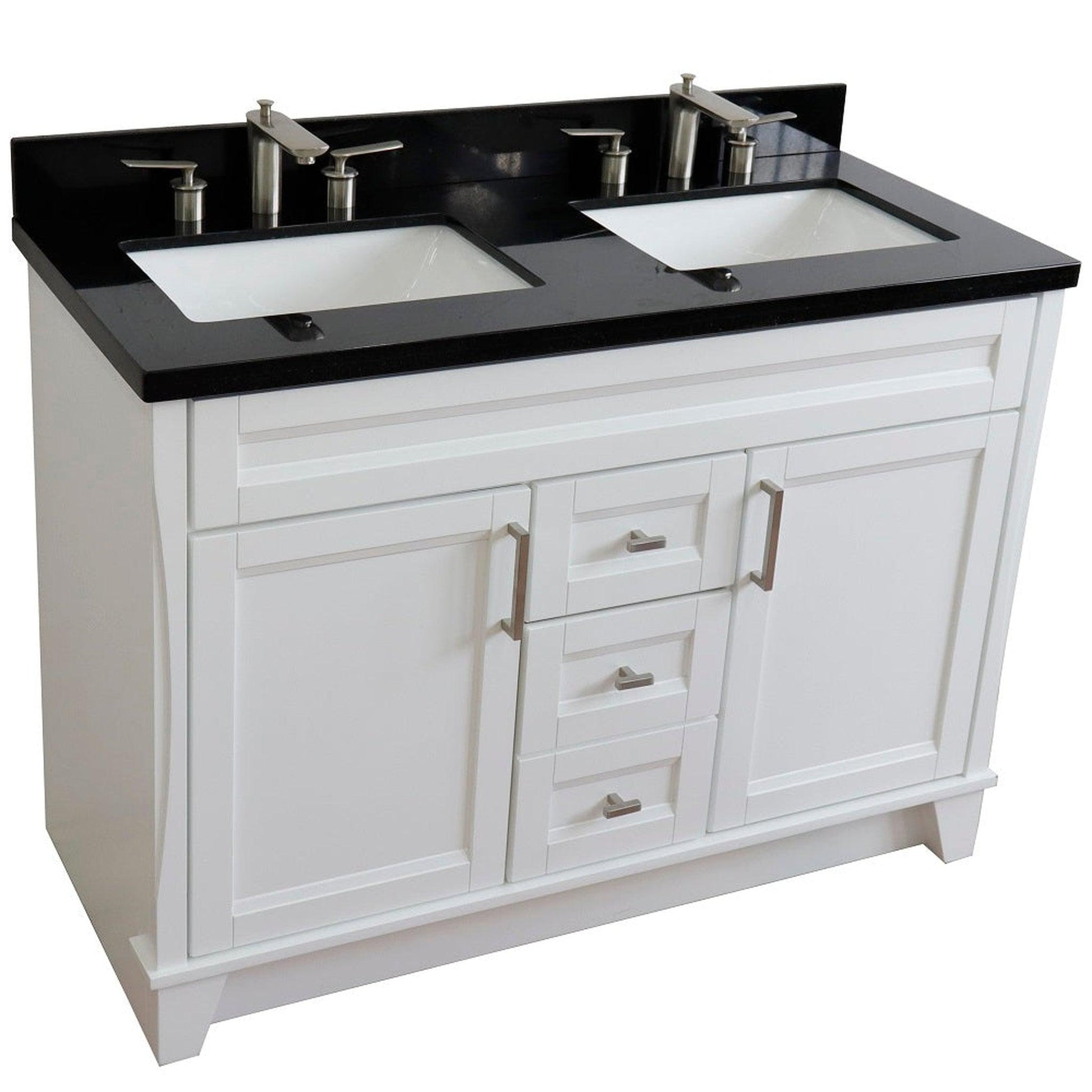 Bellaterra Home Terni 49" 2-Door 2-Drawer White Freestanding Vanity Set With Ceramic Double Undermount Rectangular Sink and Black Galaxy Granite Top