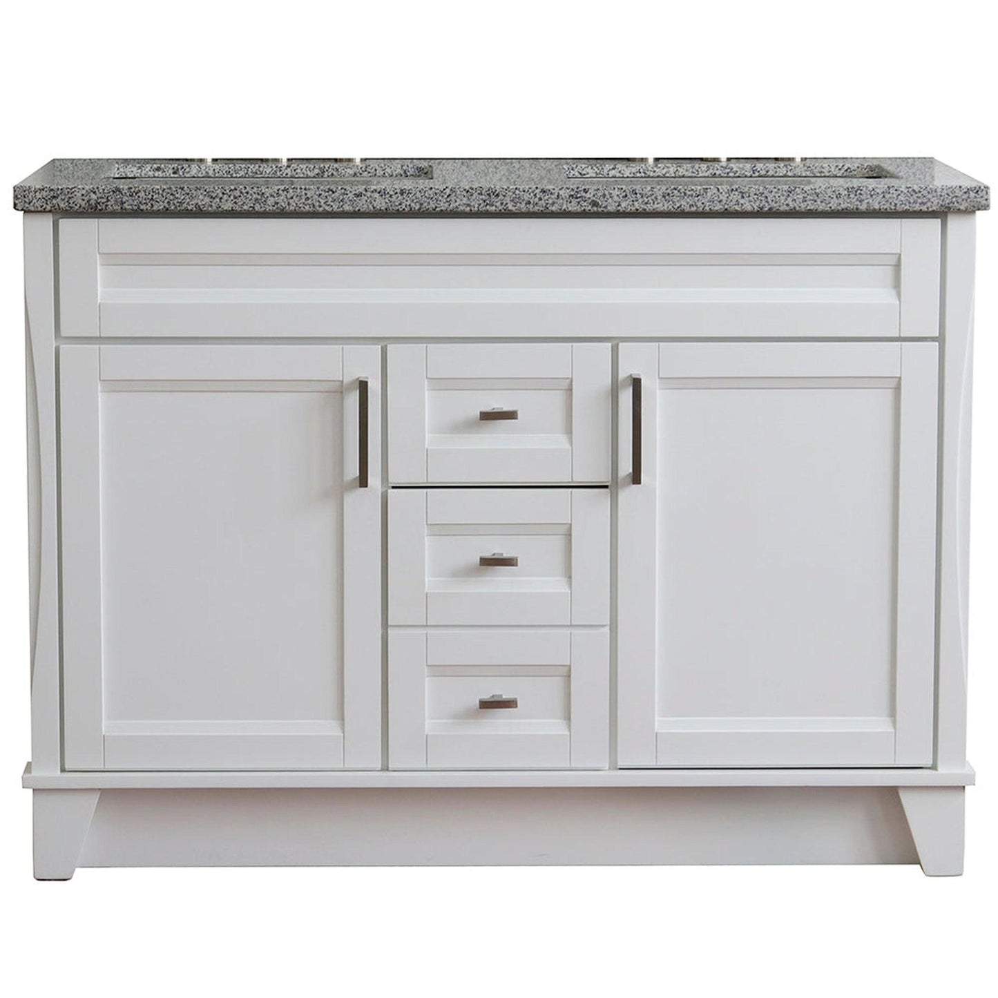 Bellaterra Home Terni 49" 2-Door 2-Drawer White Freestanding Vanity Set With Ceramic Double Undermount Rectangular Sink and Gray Granite Top