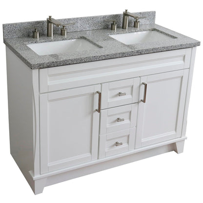 Bellaterra Home Terni 49" 2-Door 2-Drawer White Freestanding Vanity Set With Ceramic Double Undermount Rectangular Sink and Gray Granite Top