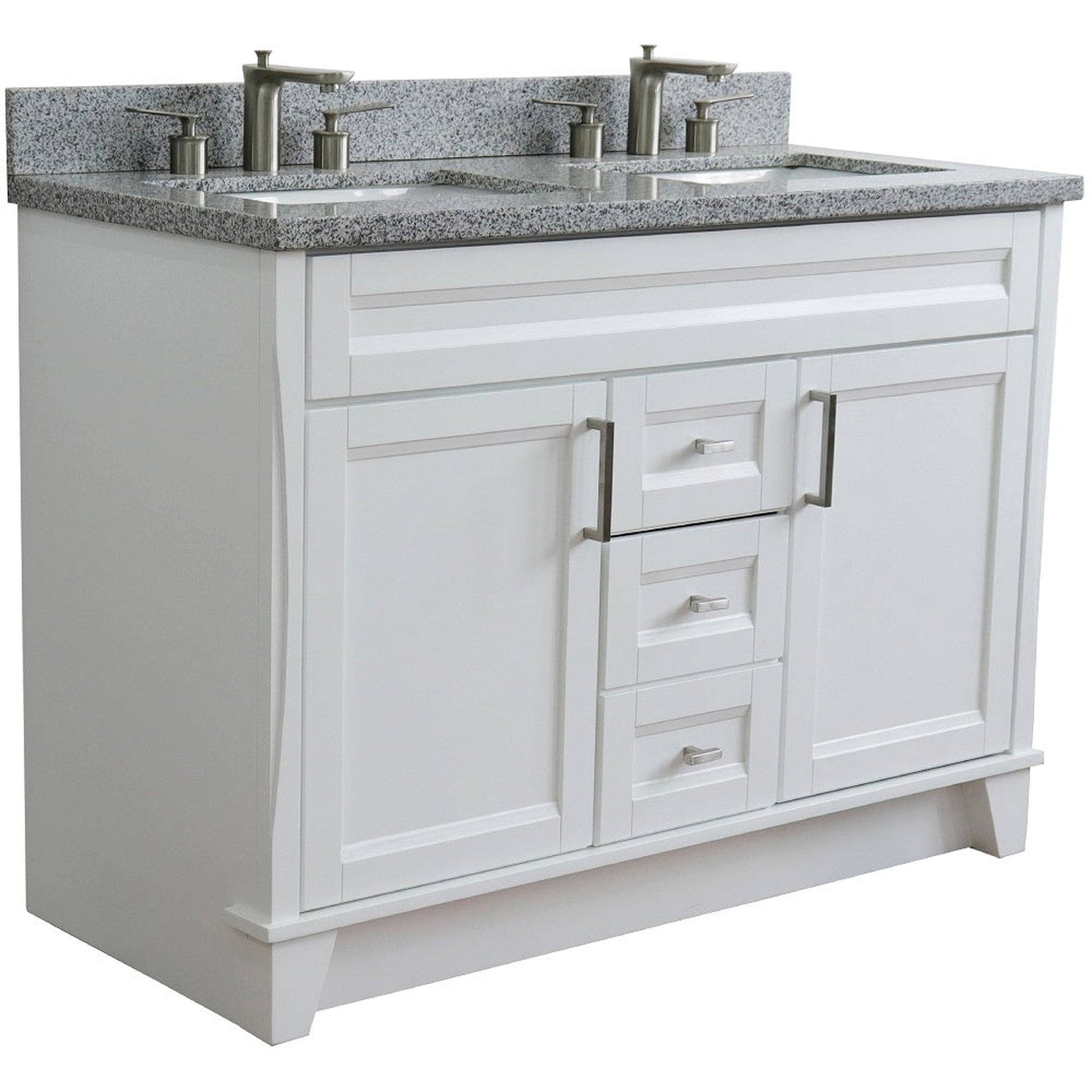 Bellaterra Home Terni 49" 2-Door 2-Drawer White Freestanding Vanity Set With Ceramic Double Undermount Rectangular Sink and Gray Granite Top