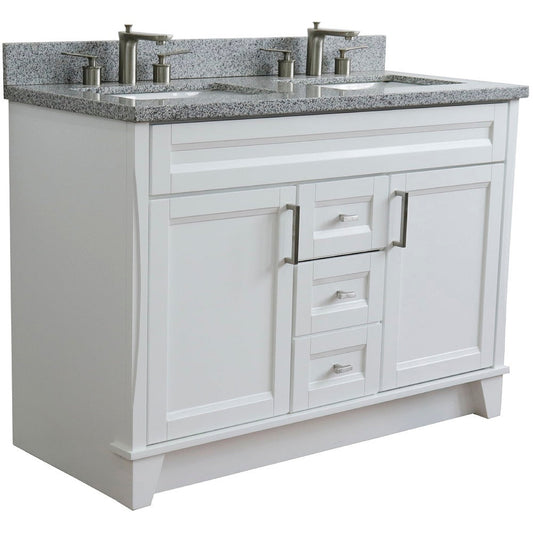 Bellaterra Home Terni 49" 2-Door 2-Drawer White Freestanding Vanity Set With Ceramic Double Undermount Rectangular Sink and Gray Granite Top