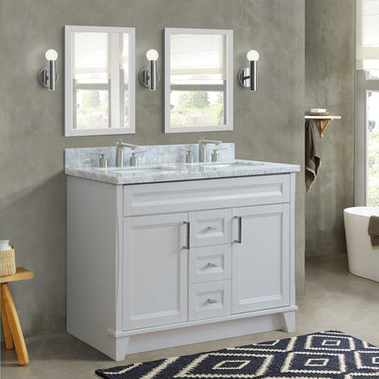 Bellaterra Home Terni 49" 2-Door 2-Drawer White Freestanding Vanity Set With Ceramic Double Undermount Rectangular Sink and White Carrara Marble Top