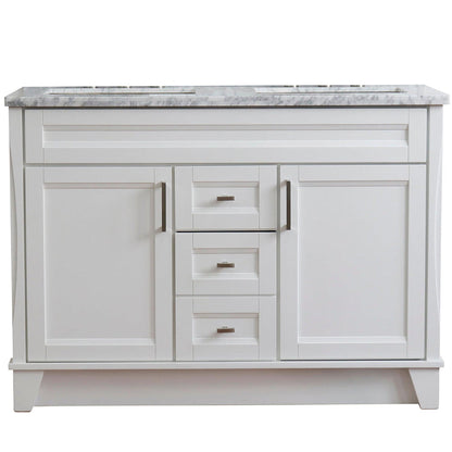 Bellaterra Home Terni 49" 2-Door 2-Drawer White Freestanding Vanity Set With Ceramic Double Undermount Rectangular Sink and White Carrara Marble Top