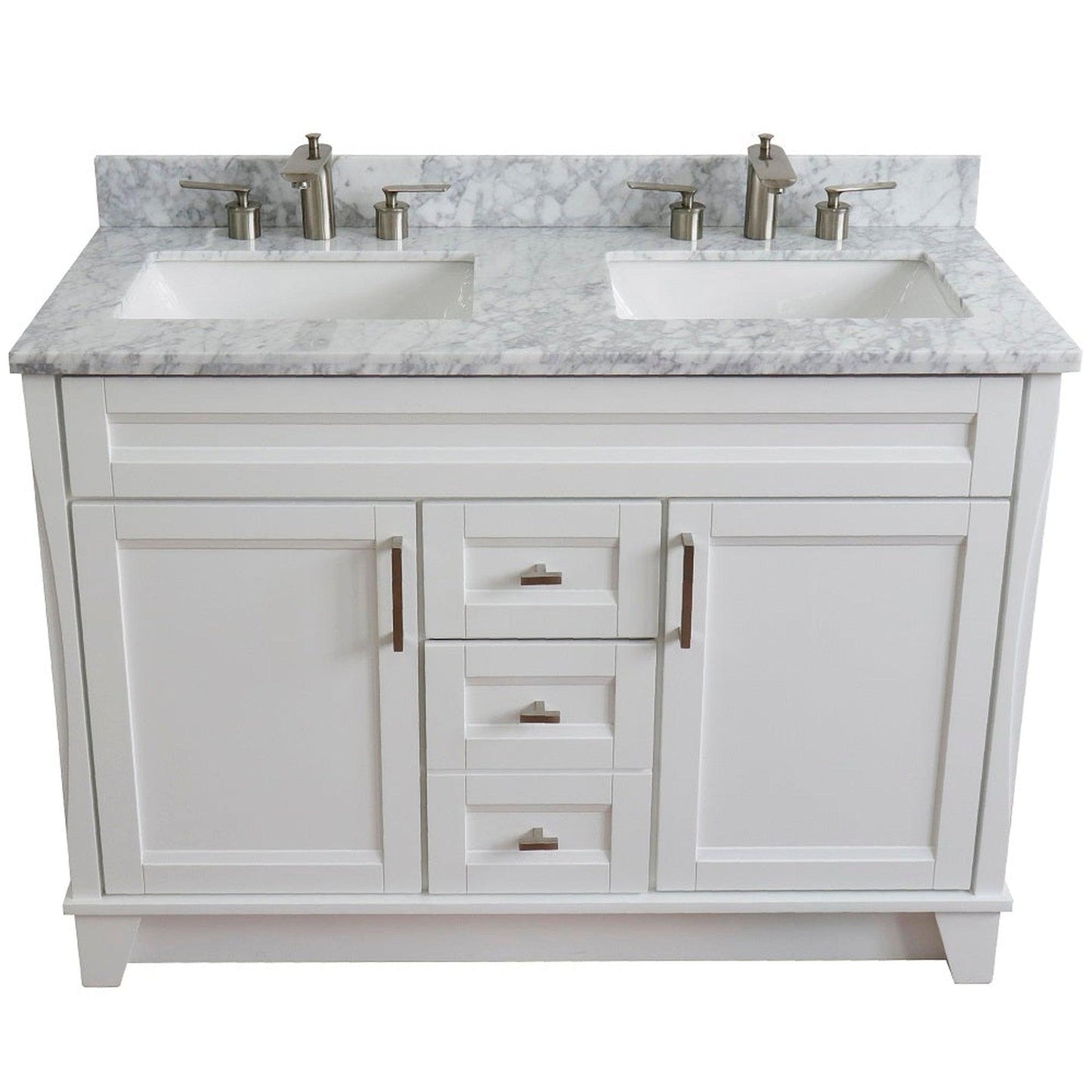 Bellaterra Home Terni 49" 2-Door 2-Drawer White Freestanding Vanity Set With Ceramic Double Undermount Rectangular Sink and White Carrara Marble Top