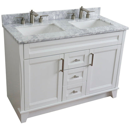 Bellaterra Home Terni 49" 2-Door 2-Drawer White Freestanding Vanity Set With Ceramic Double Undermount Rectangular Sink and White Carrara Marble Top