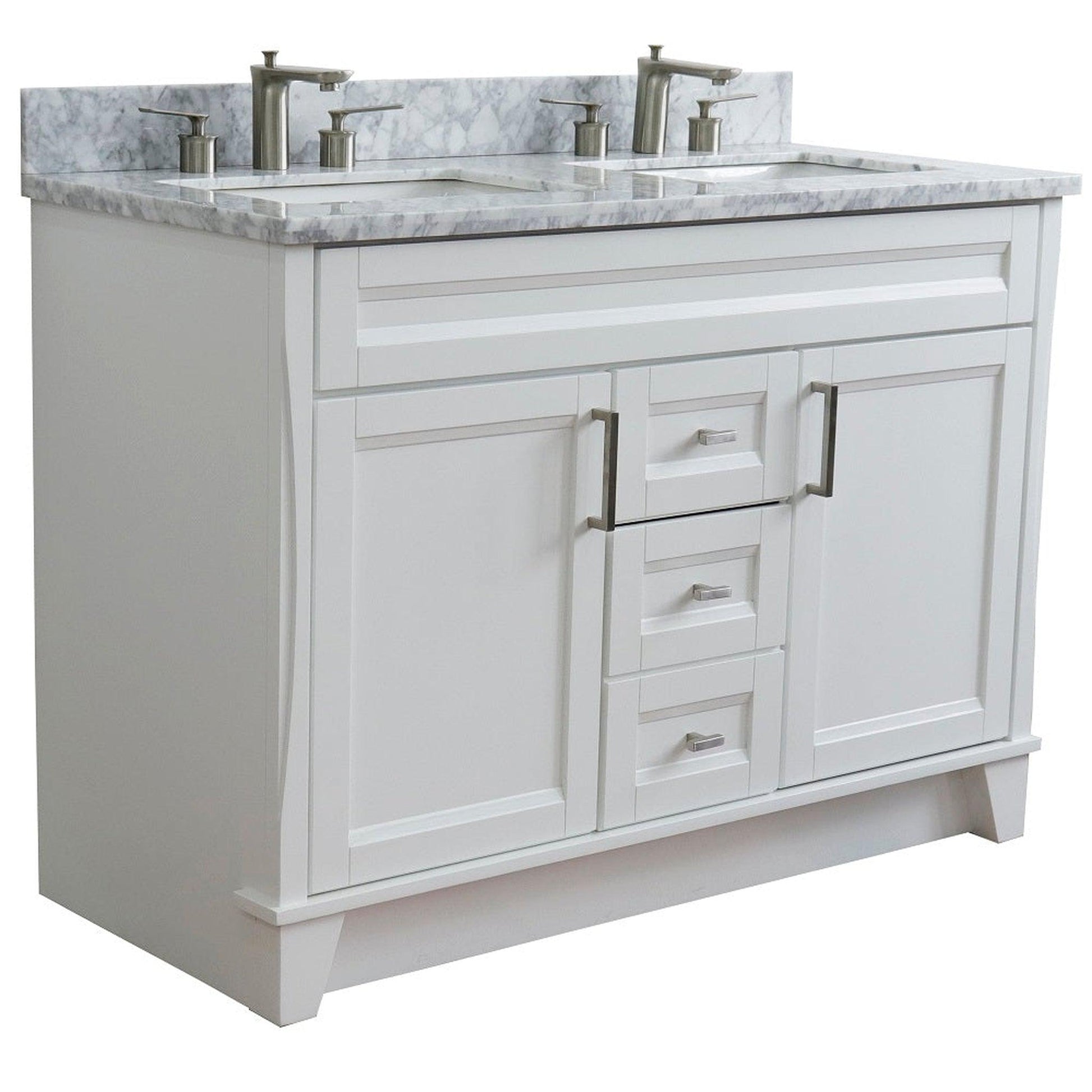 Bellaterra Home Terni 49" 2-Door 2-Drawer White Freestanding Vanity Set With Ceramic Double Undermount Rectangular Sink and White Carrara Marble Top