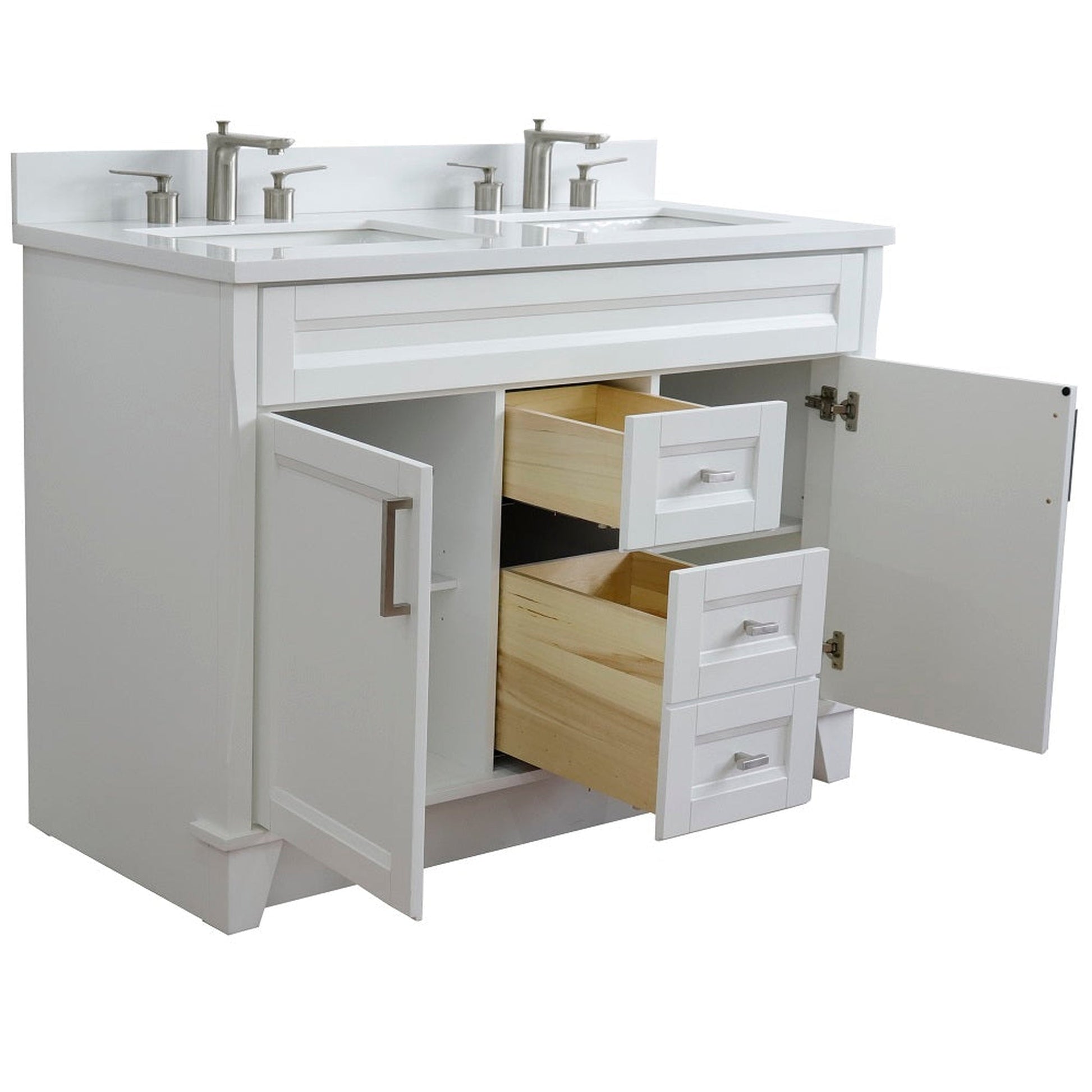 Bellaterra Home Terni 49" 2-Door 2-Drawer White Freestanding Vanity Set With Ceramic Double Undermount Rectangular Sink and White Quartz Top