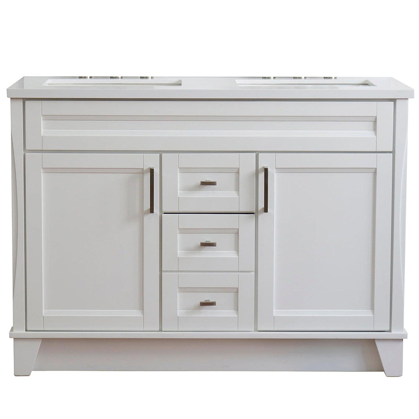 Bellaterra Home Terni 49" 2-Door 2-Drawer White Freestanding Vanity Set With Ceramic Double Undermount Rectangular Sink and White Quartz Top