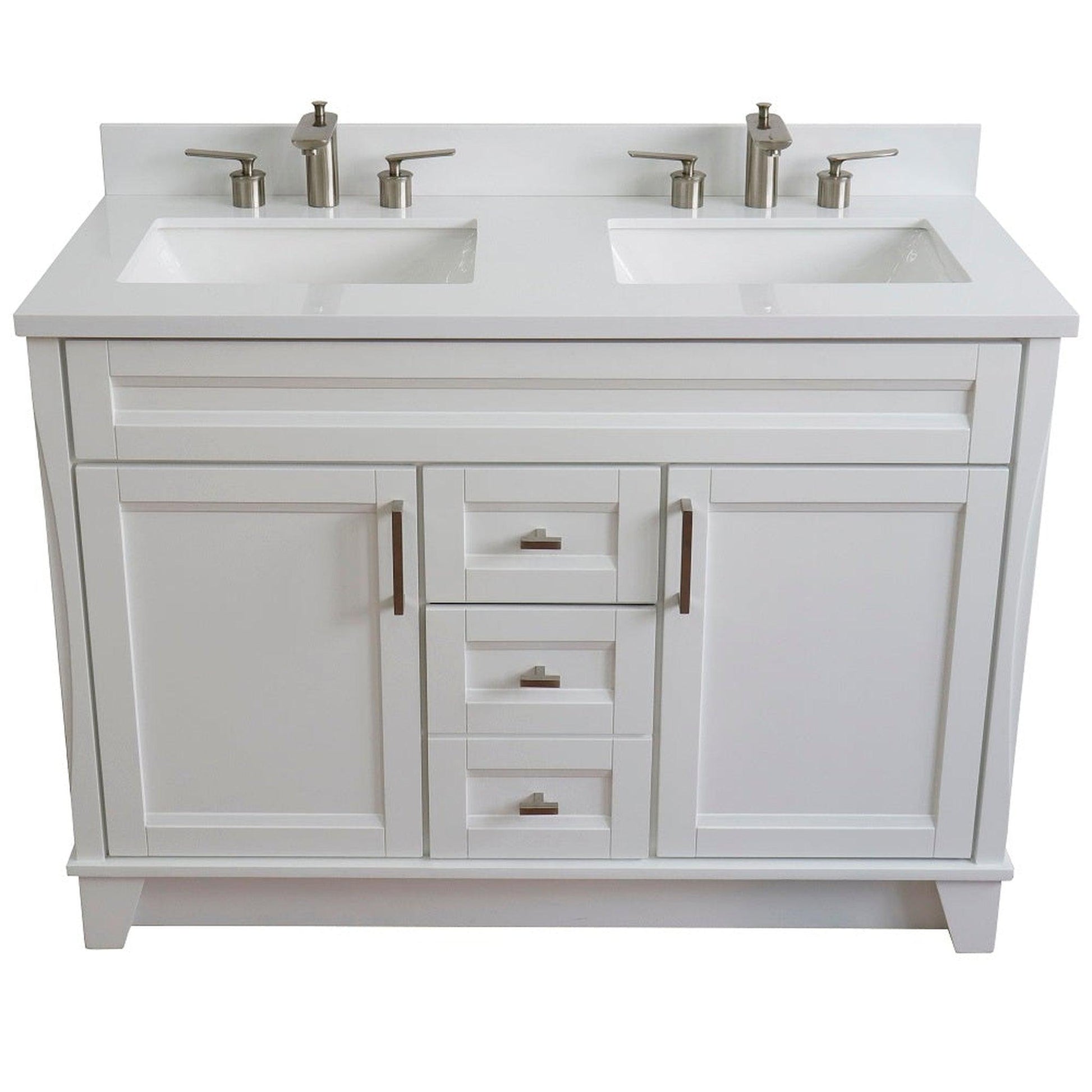 Bellaterra Home Terni 49" 2-Door 2-Drawer White Freestanding Vanity Set With Ceramic Double Undermount Rectangular Sink and White Quartz Top